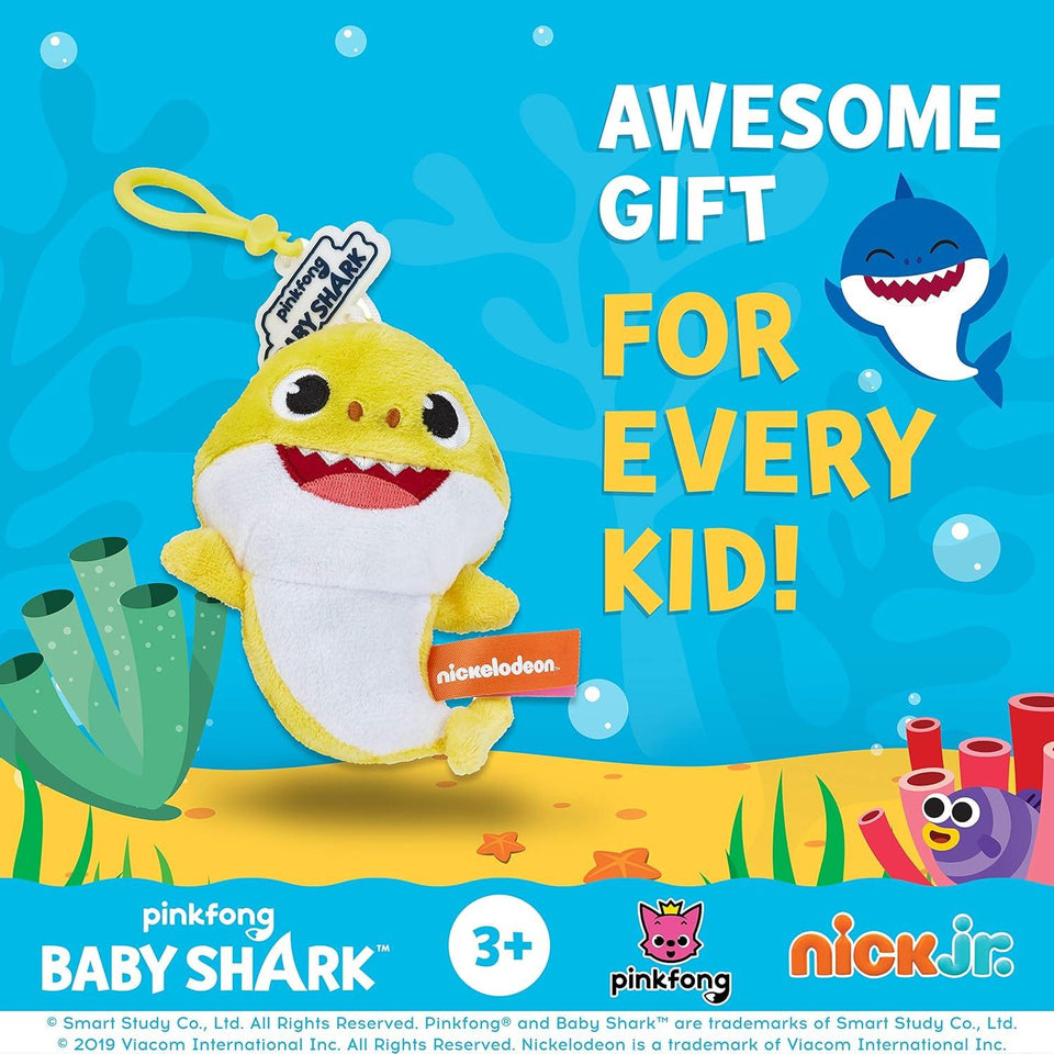 Baby Shark Coin Purse Set – Set of 3 Baby Shark Plush Toys, Including Baby, Grandma, & Grandpa Shark – Washable Polyester with Zipper – Party Favors and Gifts by PMI, 6.2 in., 3 Pack, Ages 2+