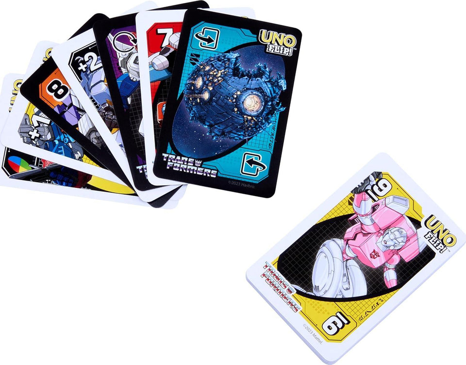 Mattel Games UNO Flip Transformers Card Game for Kids, Adults & Family Nights with Deck Inspired by the Movies, TV Shows & Comics
