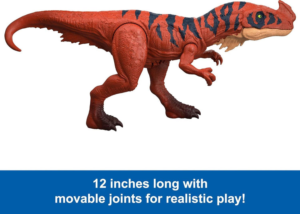 Mattel Jurassic World Wild Roar Afrovenator Dinosaur Figure | 12.8 in long, side-to-side chomp attack + roar + light-up, movable joints, 3x LR44 battery included, Ages 4+