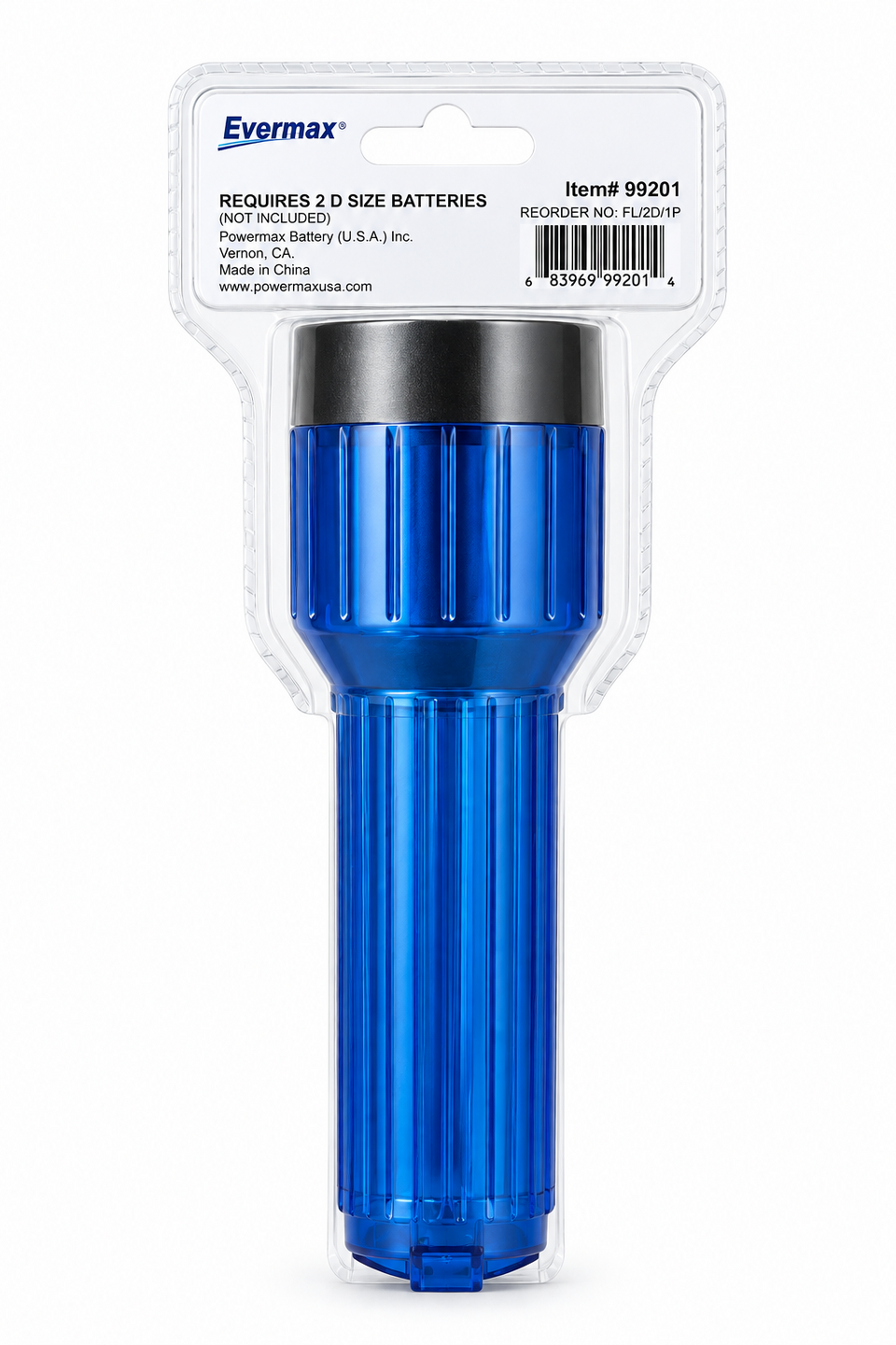 Evermax 2D Battery Flashlight, Blue, Requires 2 D-Size Batteries, Batteries Not Included, Item 99201