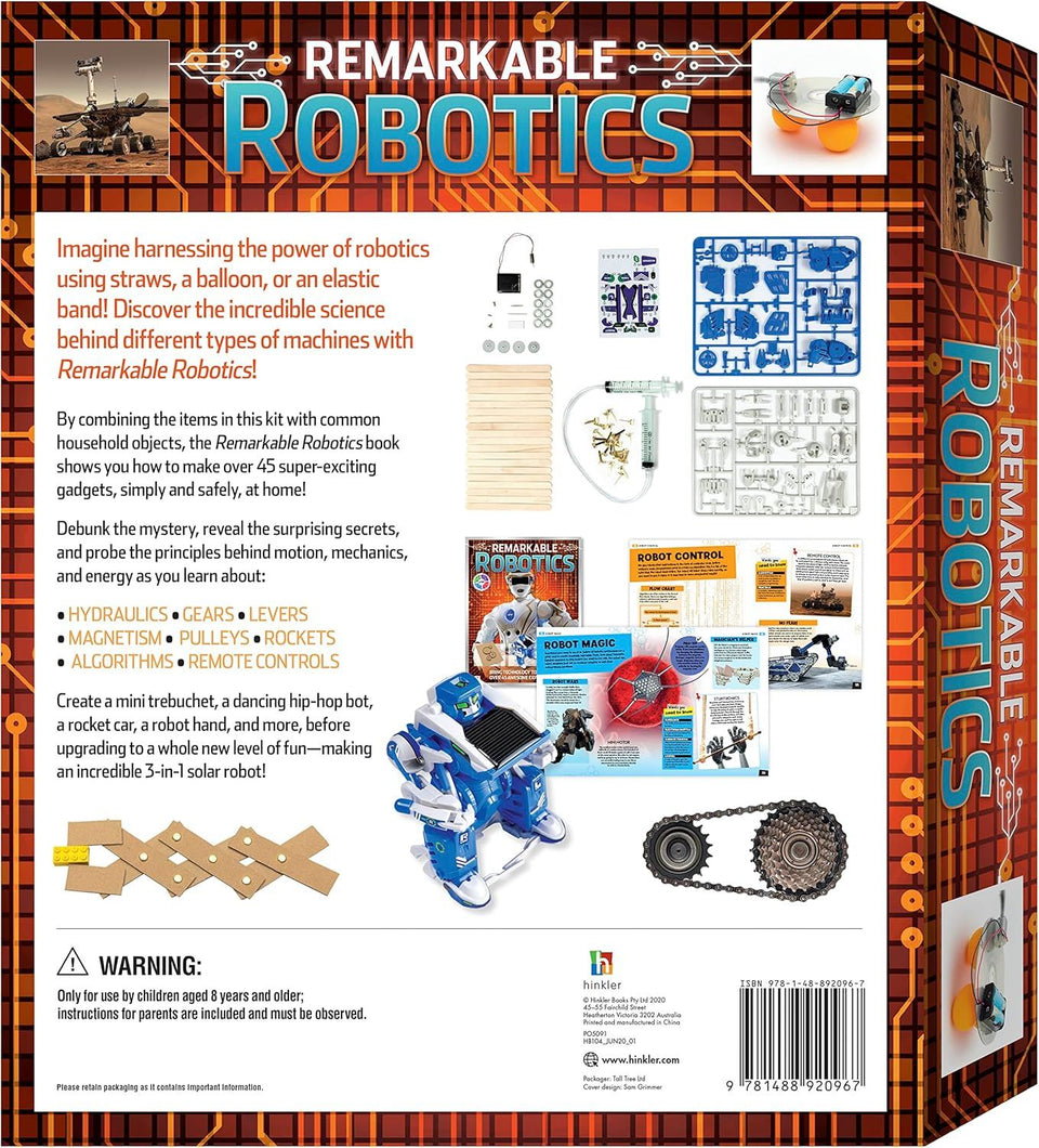 Curious Universe: Remarkable Robotics - Book & Science Kit - STEM, Build Robots, Over 45 Experiments, Includes 58 Pieces, 64-Page Book, Learning & Education Kids, Hinkler, Ages 7-15