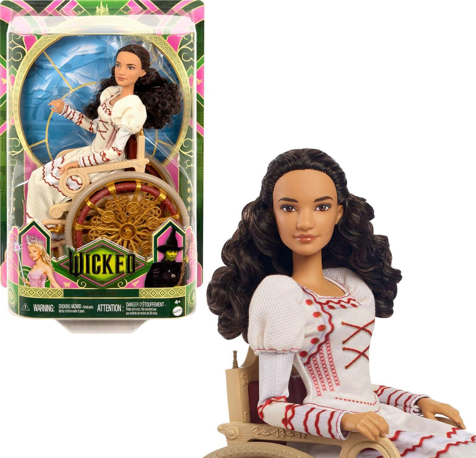 Mattel Universal Wicked Nessarose Fashion Doll & Accessories, Including Wheelchair, with Brown Curly Hair, Poseable & Removable Ballroom Look | Wheelchair Included, Poseable, Removable Ballroom Look, Accessories Included