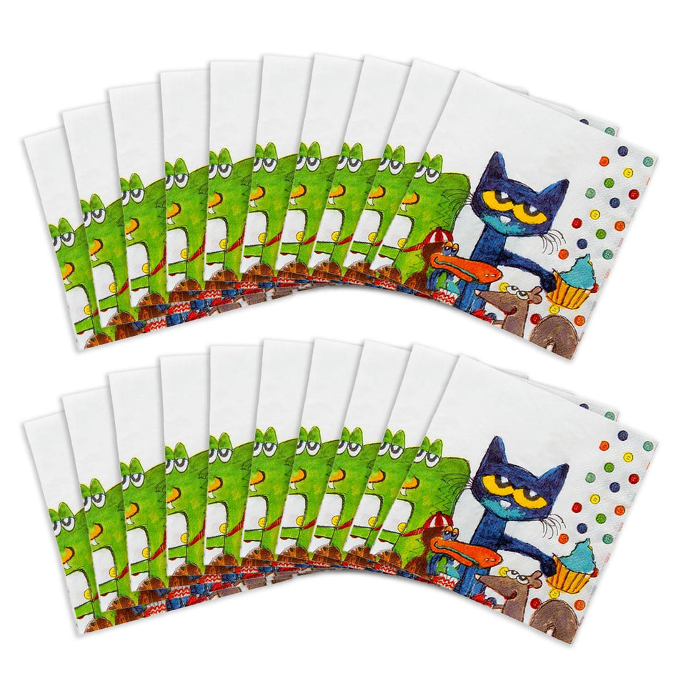 Pete the Cat Party Napkins, 20 Count, 3-Ply Paper Napkins, 10 x 10 Inch, Birthday Party Supplies for Kids Celebrations Officially Licensed