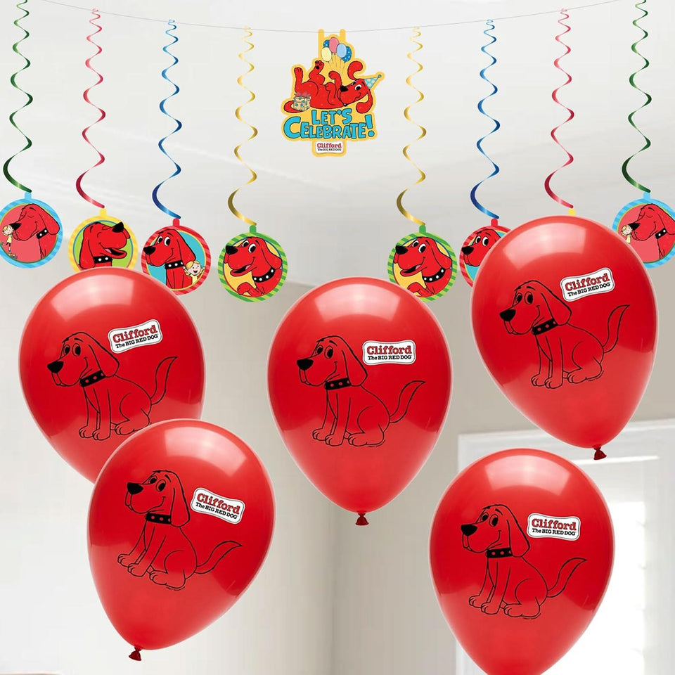 Clifford The Big Red Dog Party Supplies Kit – 87 Piece Party in a Box for 10 Guests – Plates, Cups, Napkins, Tablecloth, Balloons, Party Hats, Blowers & Banner – Officially Licensed