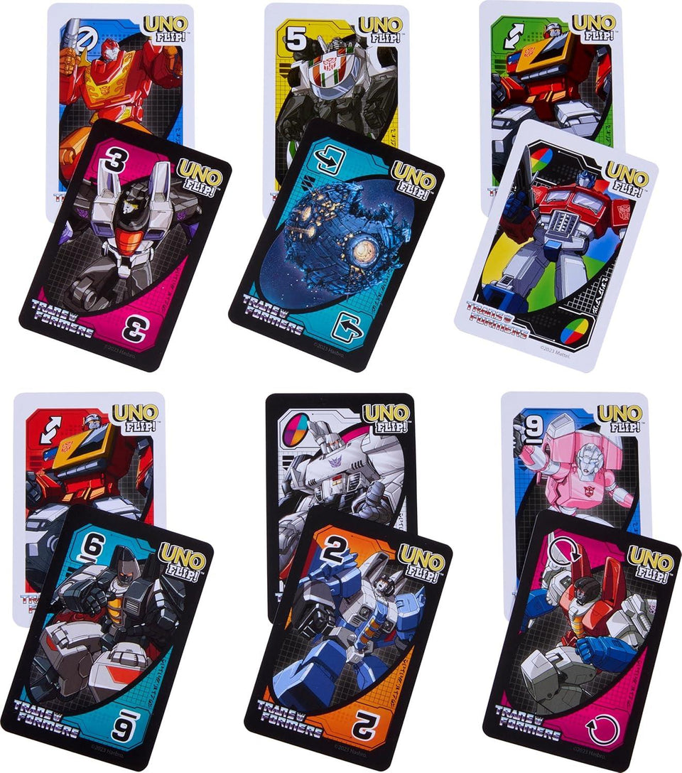 Mattel Games UNO Flip Transformers Card Game for Kids, Adults & Family Nights with Deck Inspired by the Movies, TV Shows & Comics