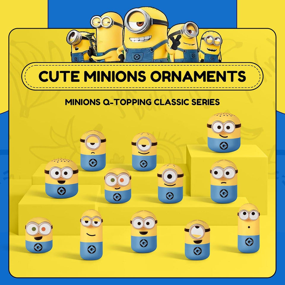 Minions Blind Box Action Figures 3 Pcs, Mini Collectible Stacking Toys for Home Decor Desk Accessories, Despicable Me Gifts for Adults & Kids Age 3+, Q-Topping Classic Series, 3 Blind Bag