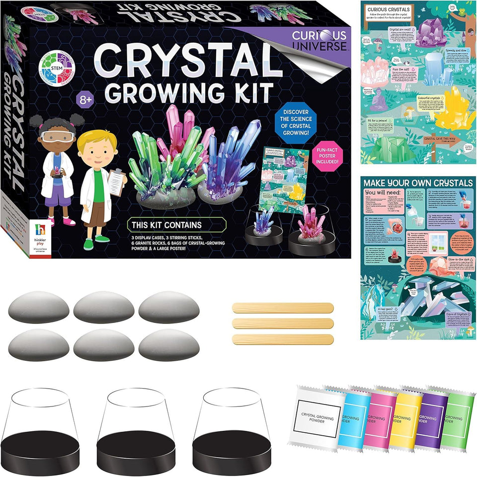 Hinkler Curious Universe - Crystal Growing Science Kit - DIY Science and Geology for Kids - Make Your Own Crystals and Display Them - Granite Rocks Included - STEM Skills for Kids Aged 8 to 14