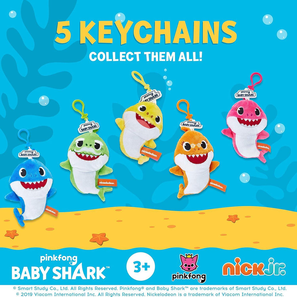 Baby Shark Coin Purse Set – Set of 3 Baby Shark Plush Toys, Including Baby, Grandma, & Grandpa Shark – Washable Polyester with Zipper – Party Favors and Gifts by PMI, 6.2 in., 3 Pack, Ages 2+