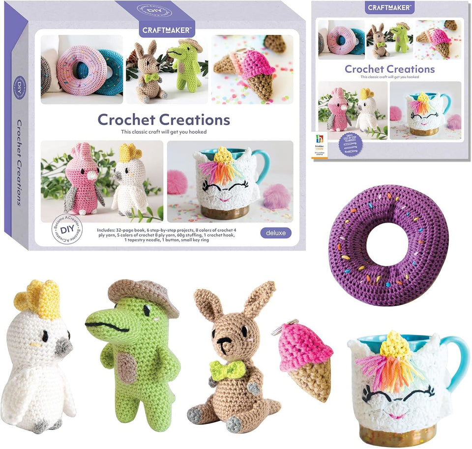 Craft Maker: Crochet Creations Kit - Learn to Crochet at Home, Mindful Craft Kit for Adults, Includes Yarn & Needles, Indoor Activity