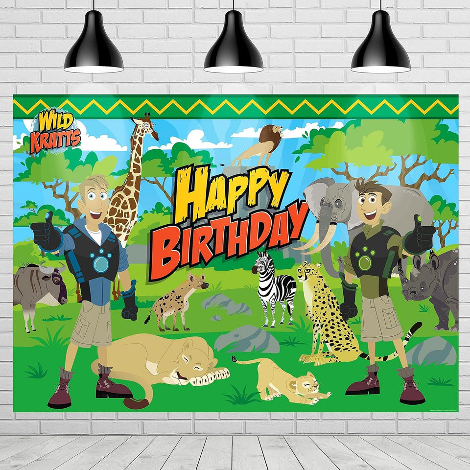 Treasures Gifted Officially Licensed Wild Kratts Birthday Party Supplies - Wild Kratts Backdrop 4.25ft x 6ft Happy Birthday Backdrop - Wild Kratts Birthday Banner - Wild Kratts Party Decorations