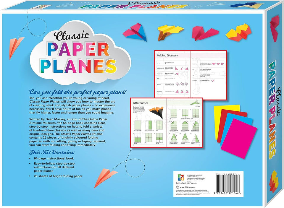 Classic Paper Planes Kit - Includes 25 Sheets of Paper & Instruction Book, Master 20, Learn New Folding Techniques, Indoor Activity Books for Kids & Adults Alike, Ages 6+