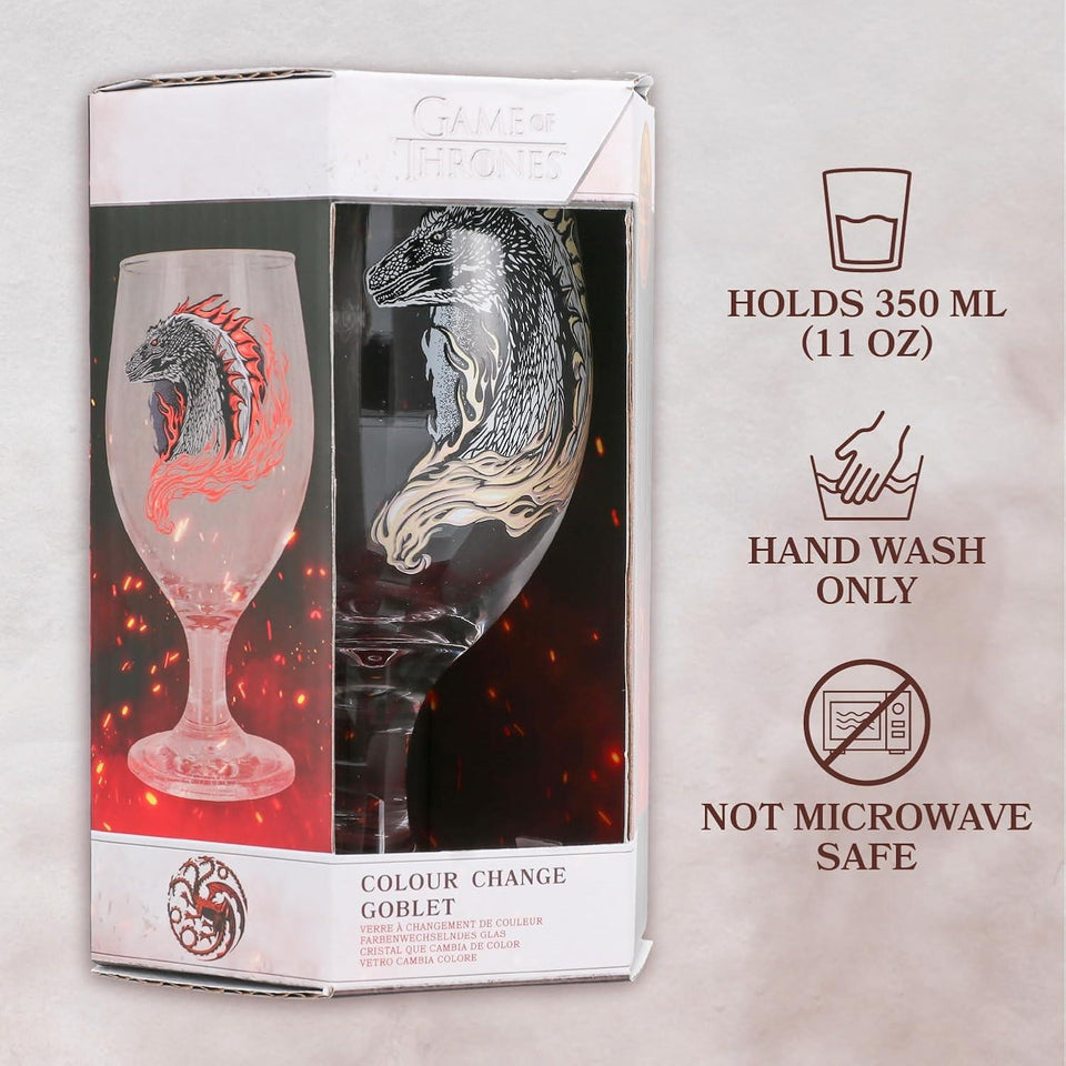 Paladone House Of The Dragon Color Change Glass Goblet (350ml), Officially Licensed Game of Thrones Merchandise & Gift, Novelty Medieval Fantasy Wine Glassware
