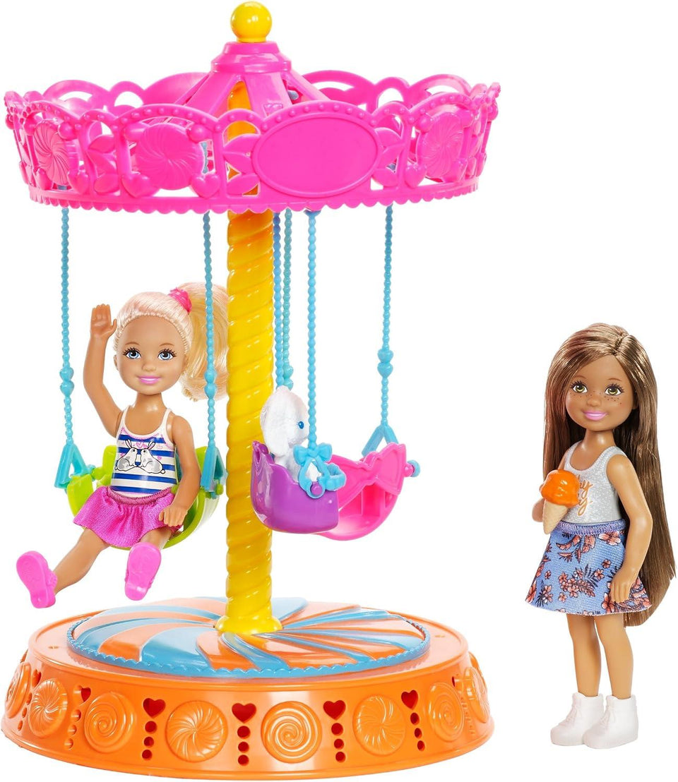 Barbie FJH89 Club Chelsea Carousel Swing Mattel (2 Dolls Included), Brown/a