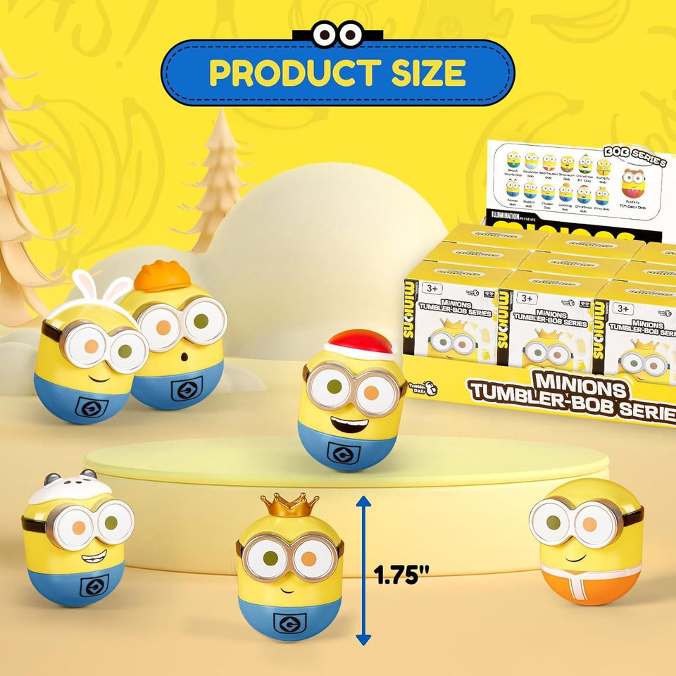 Minions Blind Box Figures, Mini Wobbler Toy Action Figures for Home Decor Desk Accessories, Despicable Me Collectible Toys for Adults & Kids Ages 3+, Tumbler Bob Series