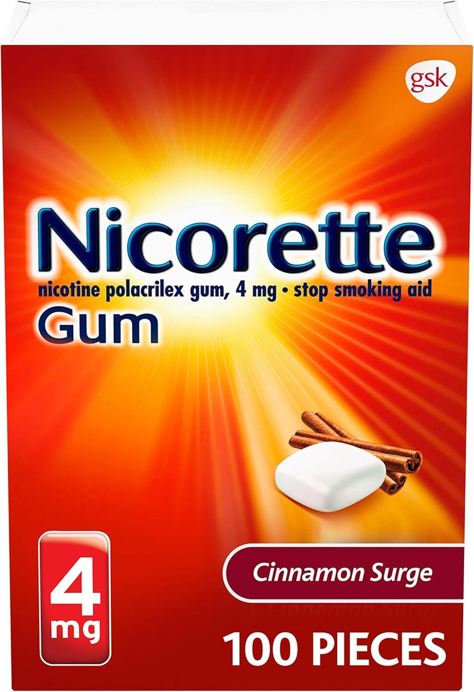 Nicorette Nicotine Gum Cinnamon Surge 4mg 100ct