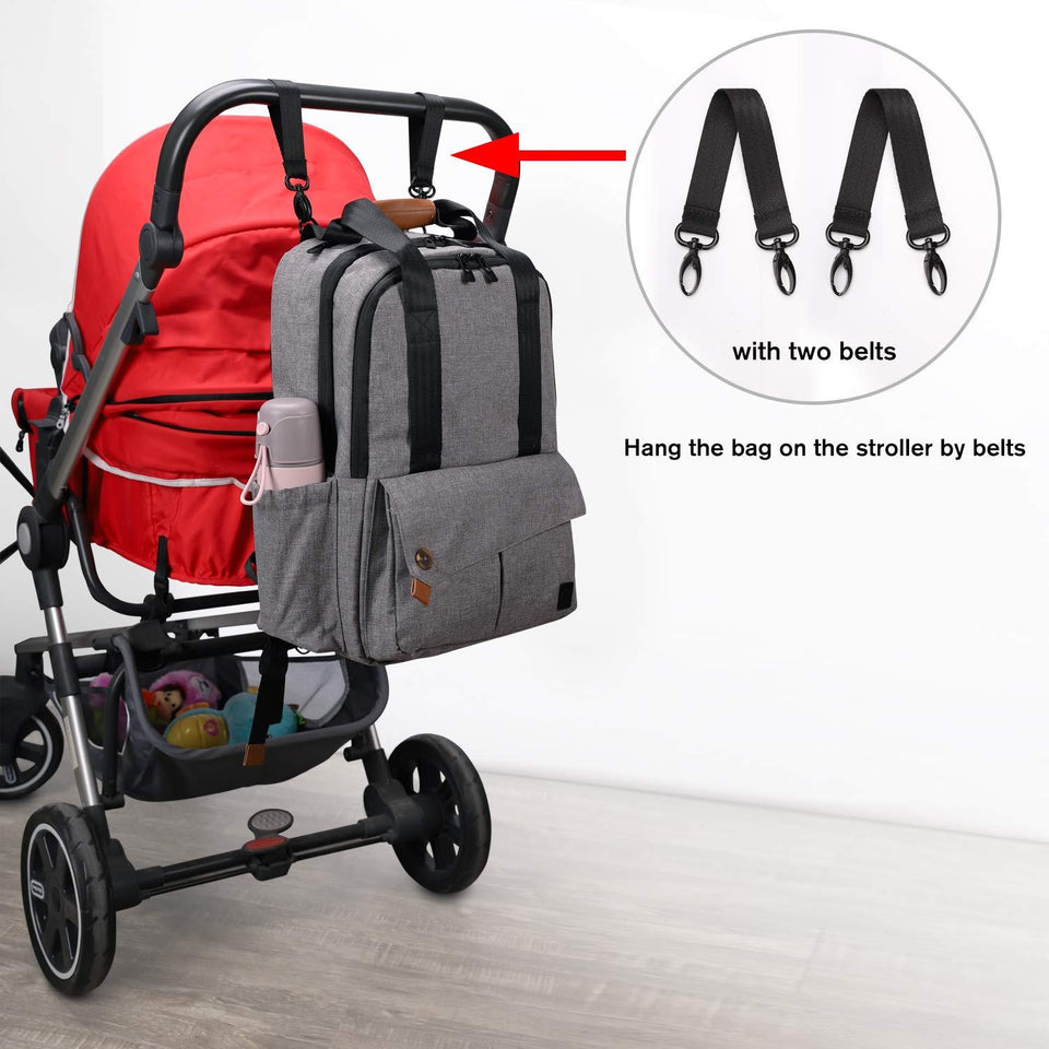 Ferlin Backpack Diaper Bag Gray Unisex with Top Handle Stroller Straps DB0723-2