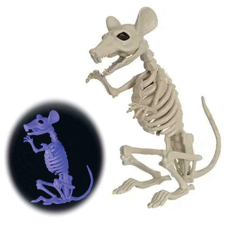 Crazy Bonez Ghostly Skeleton Rat 2-Pack Black Light Responsive 11.5" Halloween Prop Seasons W81325