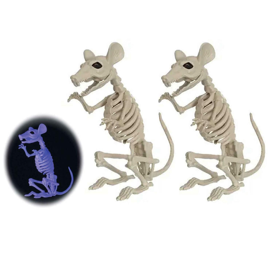 Crazy Bonez Ghostly Skeleton Rat 2-Pack Black Light Responsive 11.5" Halloween Prop Seasons W81325