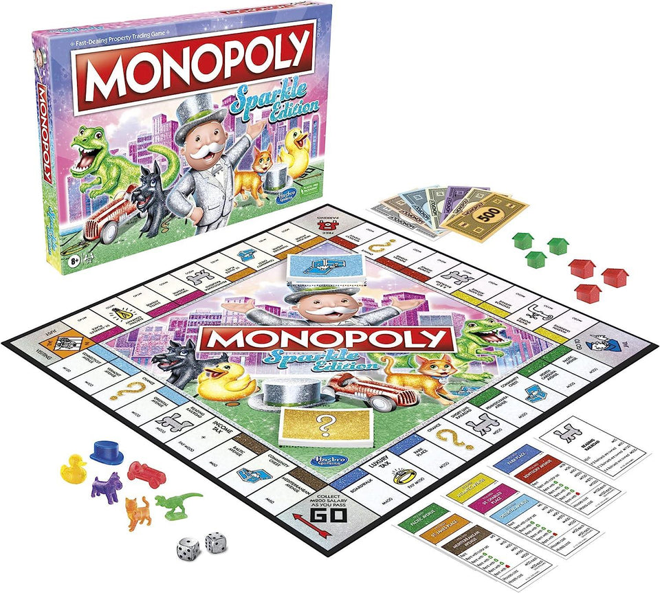 Monopoly Sparkle Edition Board Game Glittery Pearlescent Dice Hasbro