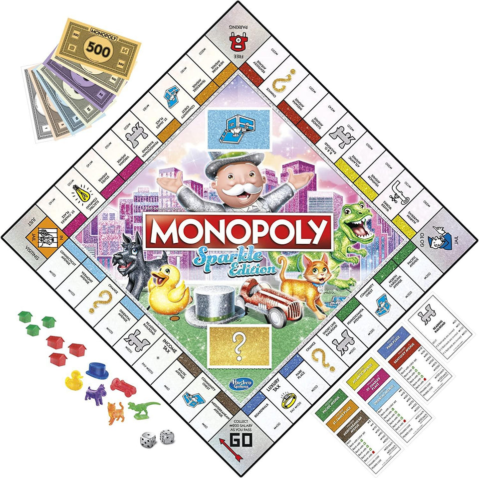 Monopoly Sparkle Edition Board Game Glittery Pearlescent Dice Hasbro