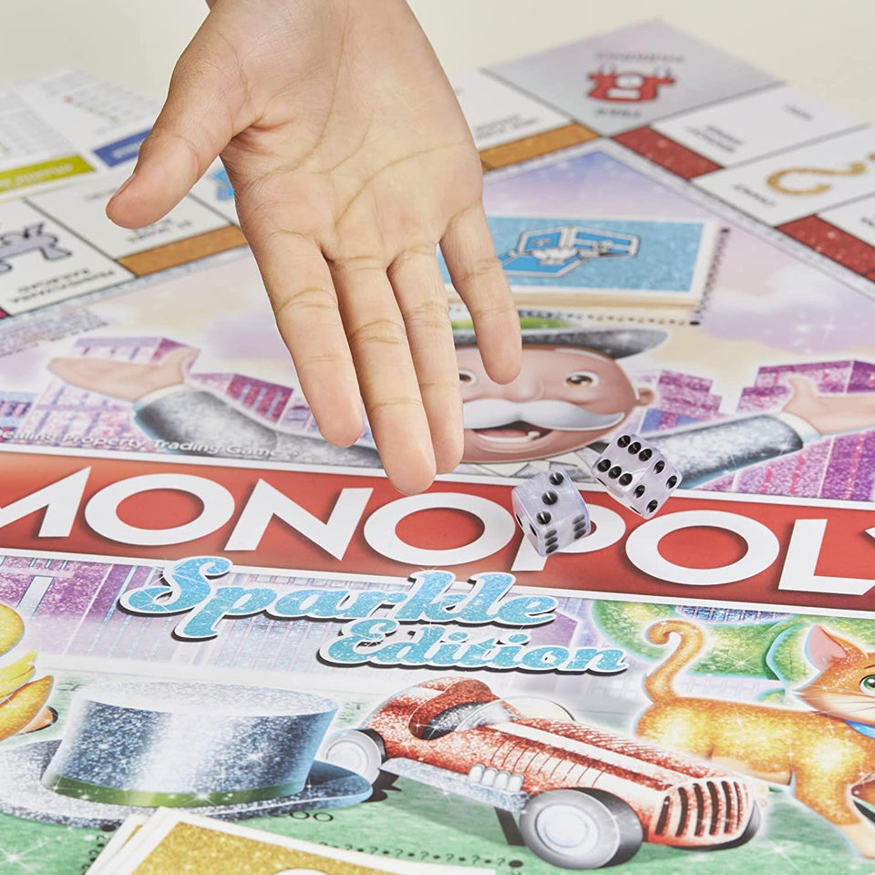 Monopoly Sparkle Edition Board Game Glittery Pearlescent Dice Hasbro