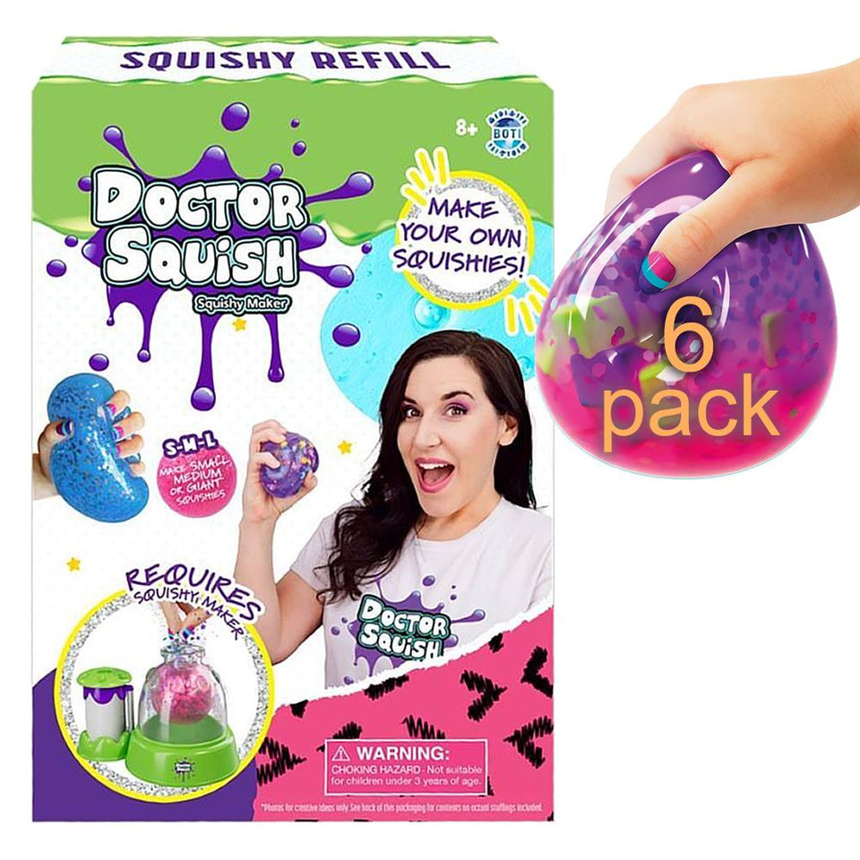 Doctor Squish Squishy Maker Refill 6-Pack Kids Sparkle Slime Party Crafts Mighty Mojo