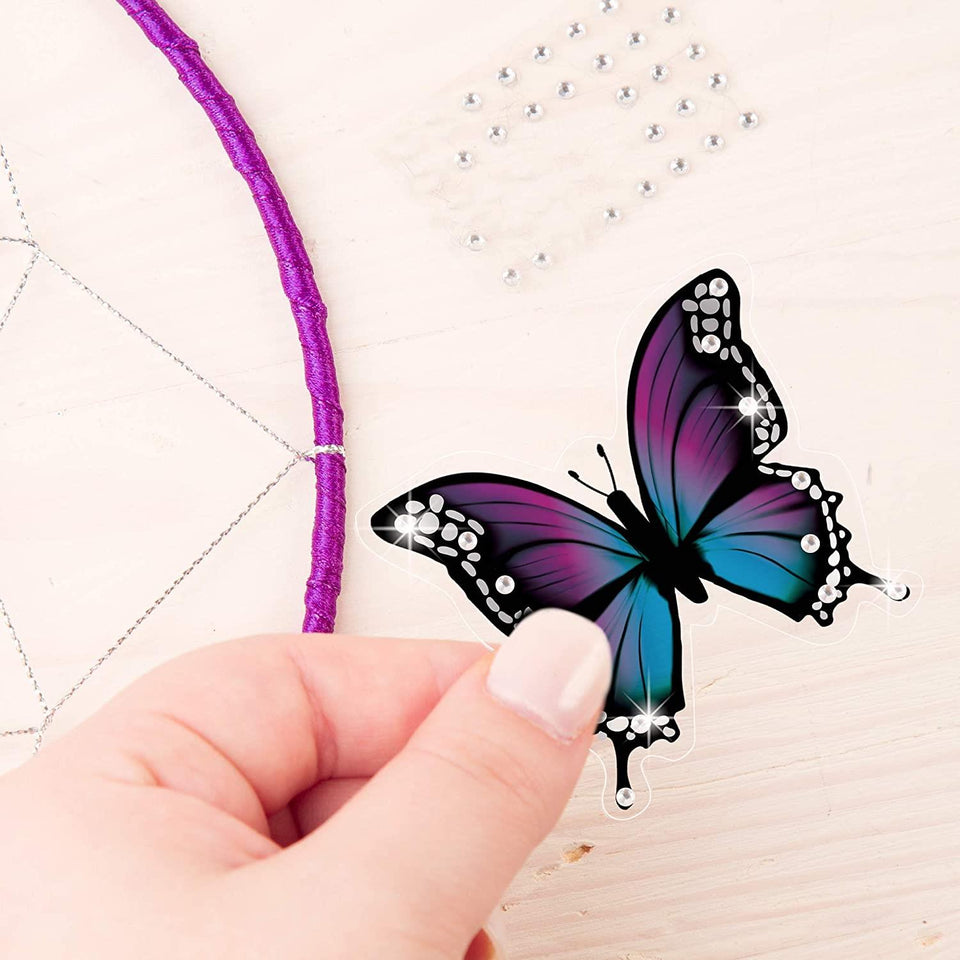 DIY Dreamcatcher Arts & Crafts Kit Hoop Strings Ribbons Beads Butterfly Pin