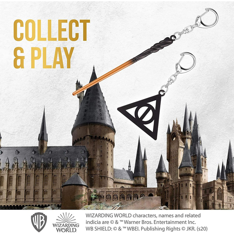 Harry Potter Wand Keychain 6pk Hufflepuff Crest Deathly Hallows Remus Neville Set PMI International