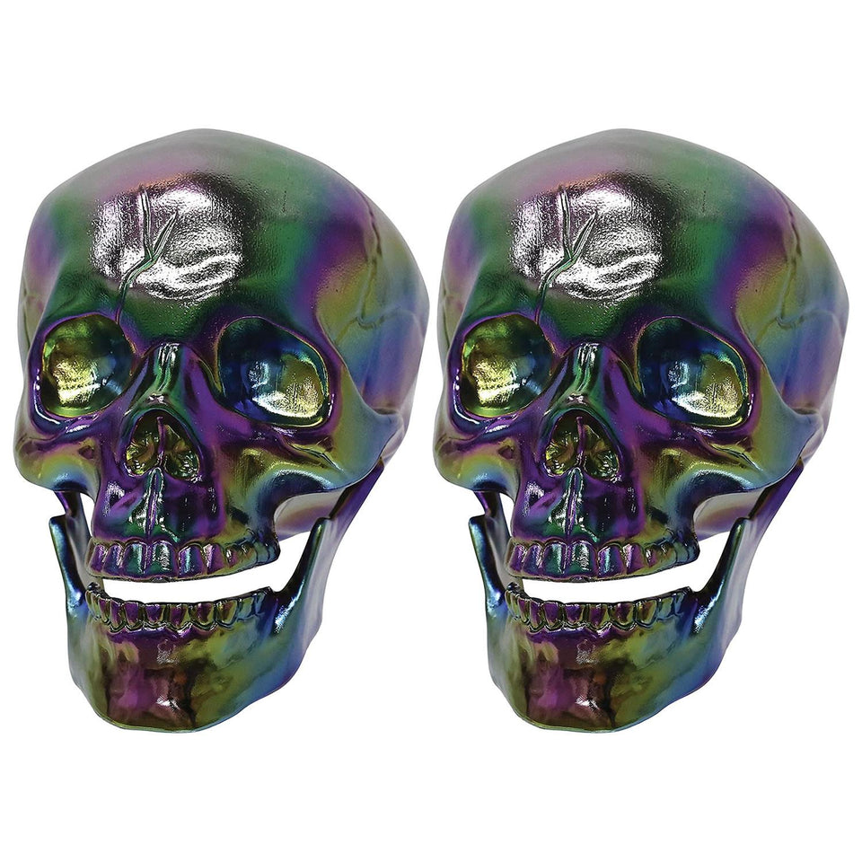 Crazy Bonez Oil Slick Iridescent Finish Skull 2-PK Metallic Horror Halloween Decor Display Seasons W806462PK