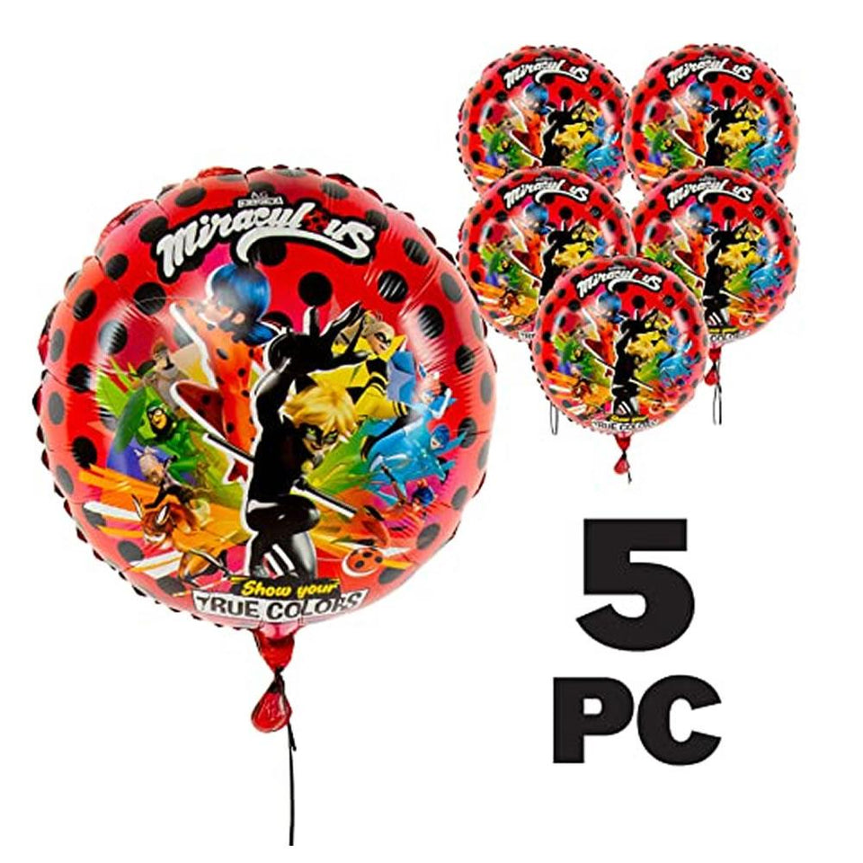 Miraculous Ladybug 17" Mylar Balloons 5pk Cat Nior Kids Party Supplies Mighty Mojo