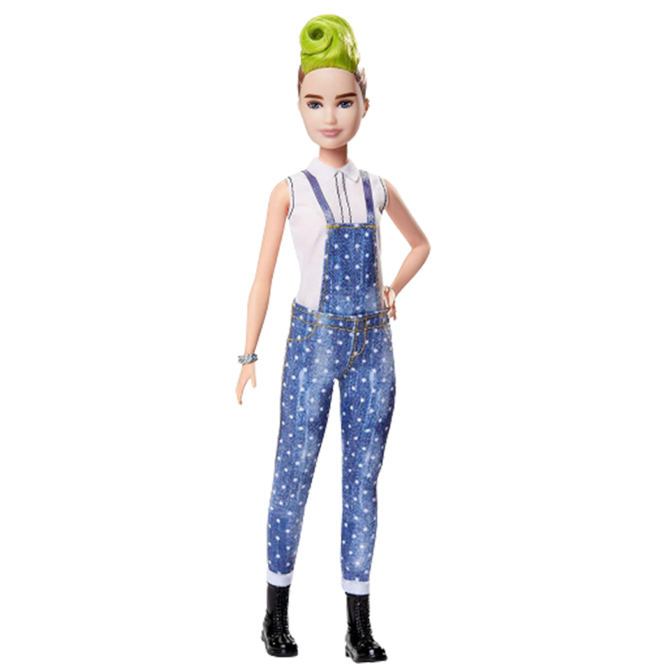 Barbie Fashionistas Girl Doll Petite Green Mohawk Denim Overalls Figure
