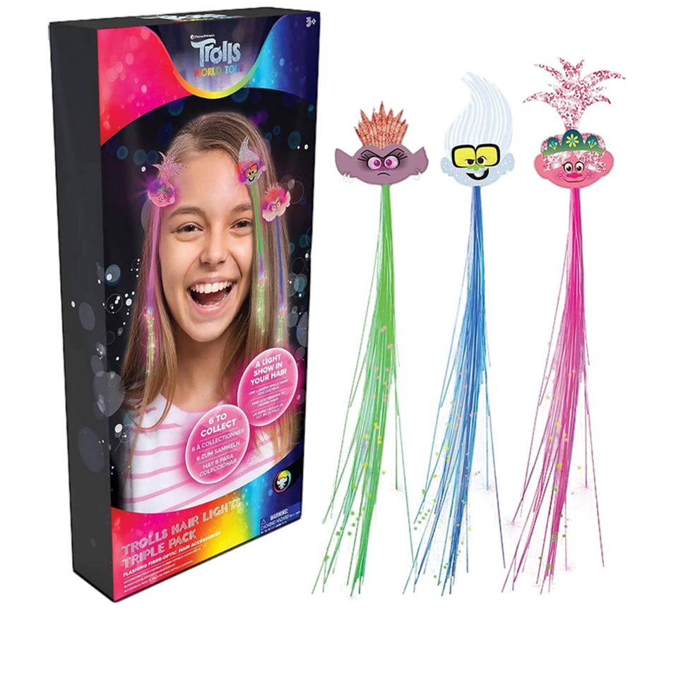 Trolls World Tour Hair Lights 3pk Fibre Optic Color Extensions Clips Dreamworks