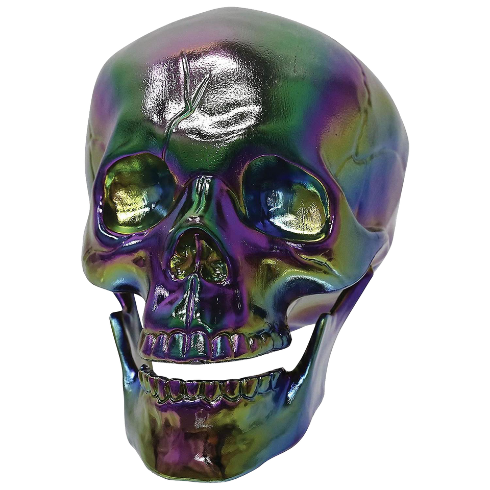 Crazy Bonez Oil Slick Iridescent Finish Skull Metallic Horror Halloween Decor Display