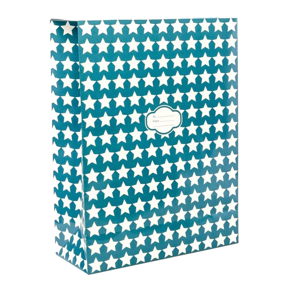Peel & Seal Gift Bag Blue Stars 12pk Small No-Wrap Present