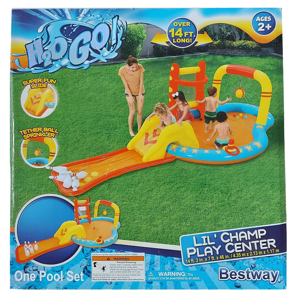 Kids Inflatable Pool Lil Champ Play Center Slide Sprinkler Outdoor Fun