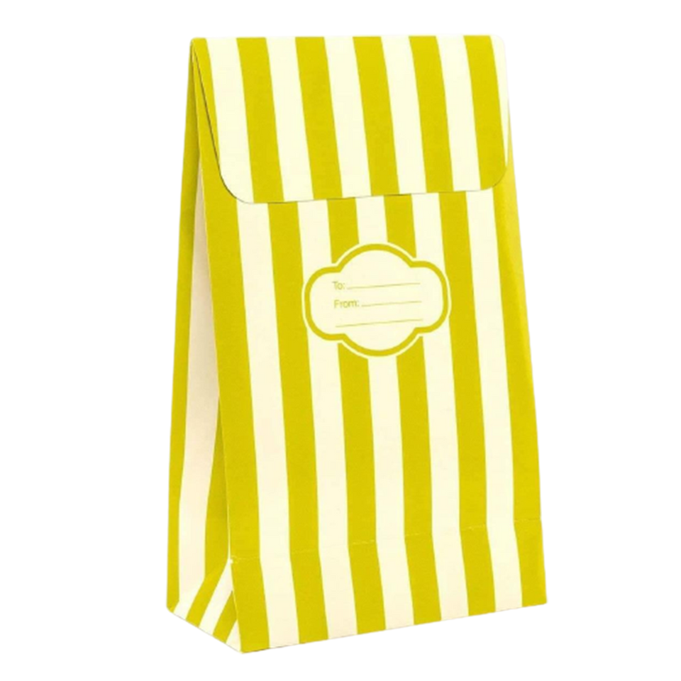 Peel & Seal Gift Bag Green Stripe 12pk Small No-Wrap