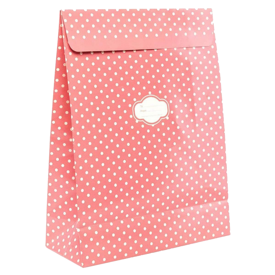 Peel & Seal Gift Bag Pink Polka Dots 12pk Small No-Wrap Present