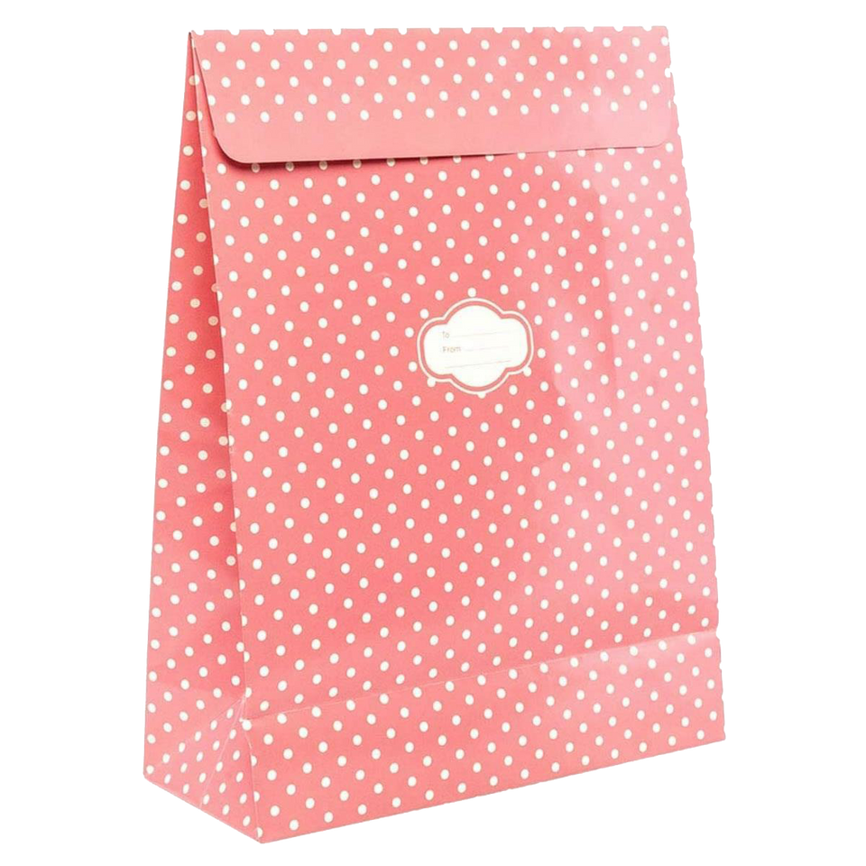 Peel & Seal Gift Bag Pink Polka Dots 12pk Medium No-Wrap Present
