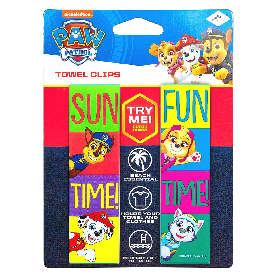 Paw Patrol Beach Towel Clips Sun Fun Time Nickelodeon Pool Secure Bag Chair