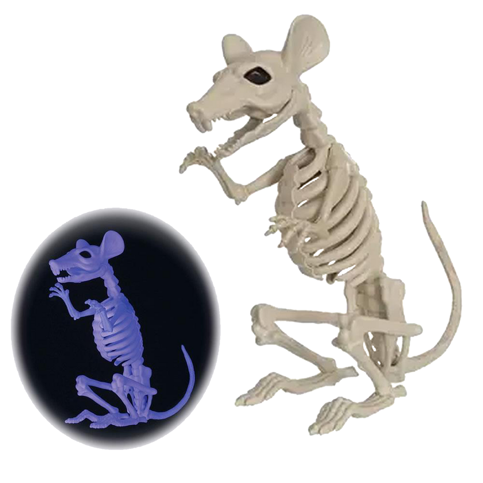 Crazy Bonez Ghostly Skeleton Rat Black Light Responsive 11.5" Halloween Prop