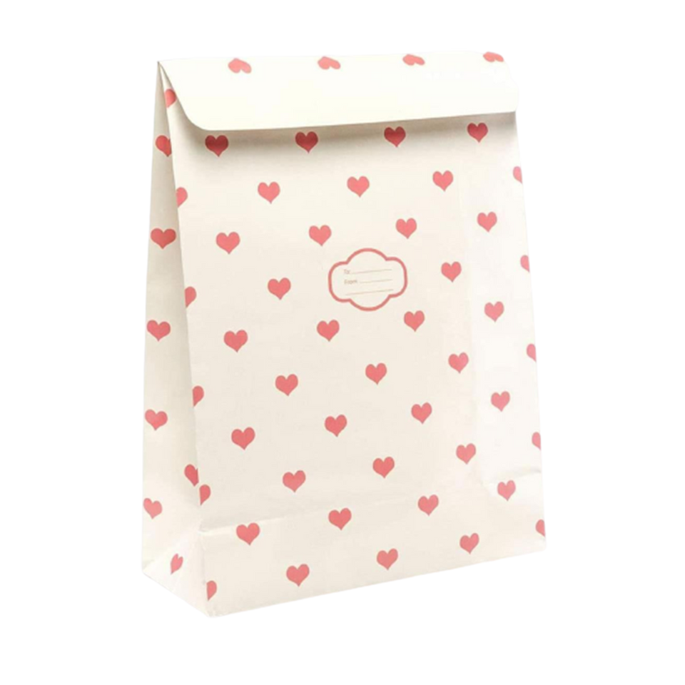 Peel & Seal Gift Bag Cream Hearts 12pk Medium No-Wrap Present