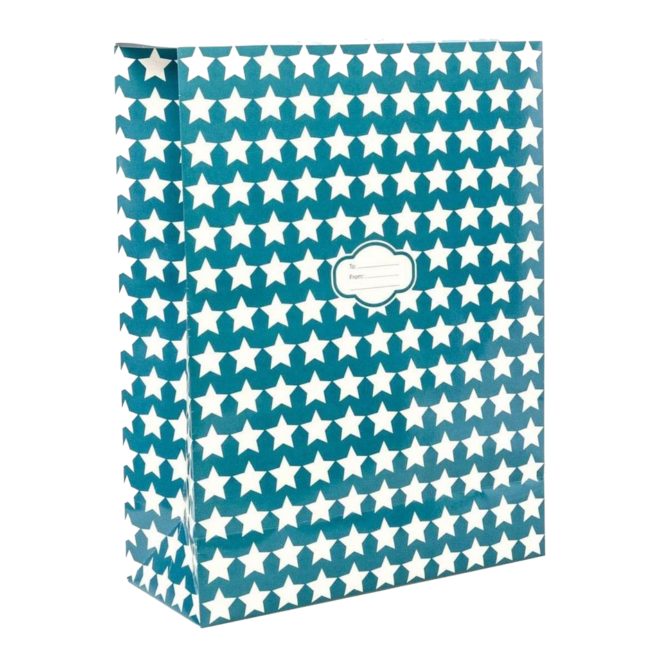 Peel & Seal Gift Bag Blue Stars 12pk Medium No-Wrap Present