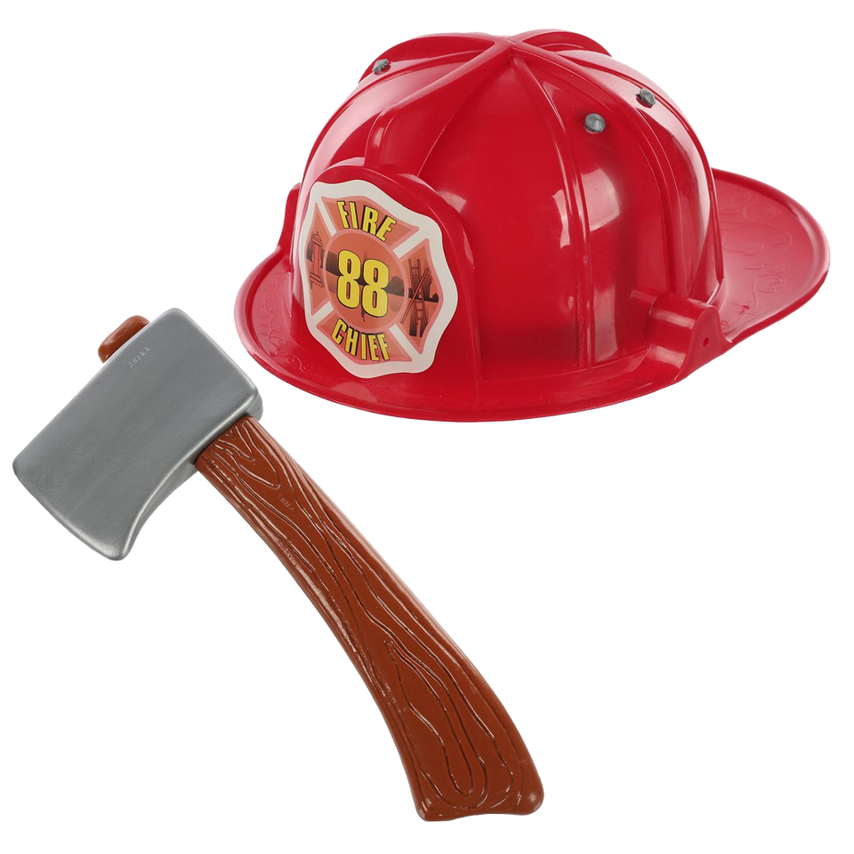 Brave Firefighter Helmet with Axe Pretend Dress-up Fireman Hero Play Set