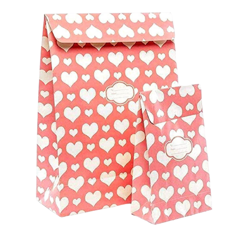 Peel & Seal Gift Bag Pink Hearts 12pk Small No-Wrap Present
