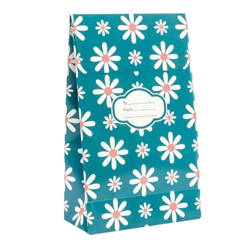 Peel & Seal Gift Bag Blue Daisy Flower 12pk Medium No-Wrap Present