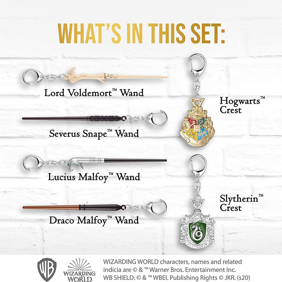 Harry Potter Wand Keychains 6pk Hogwarts Slytherin Crest Voldemort Severus Lucius Draco PMI International