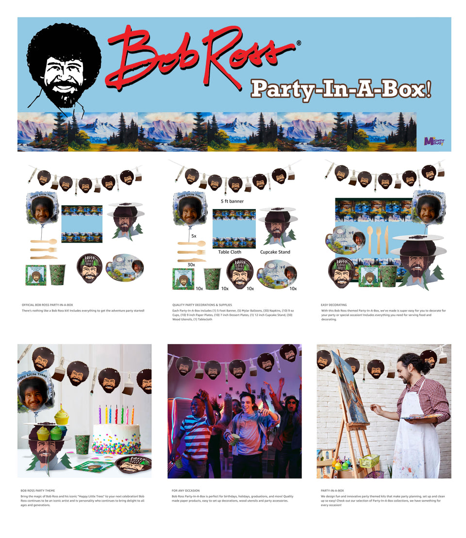 Bob Ross Party in a Box Birthday Joy of Painting Decor Kit Mighty Mojo