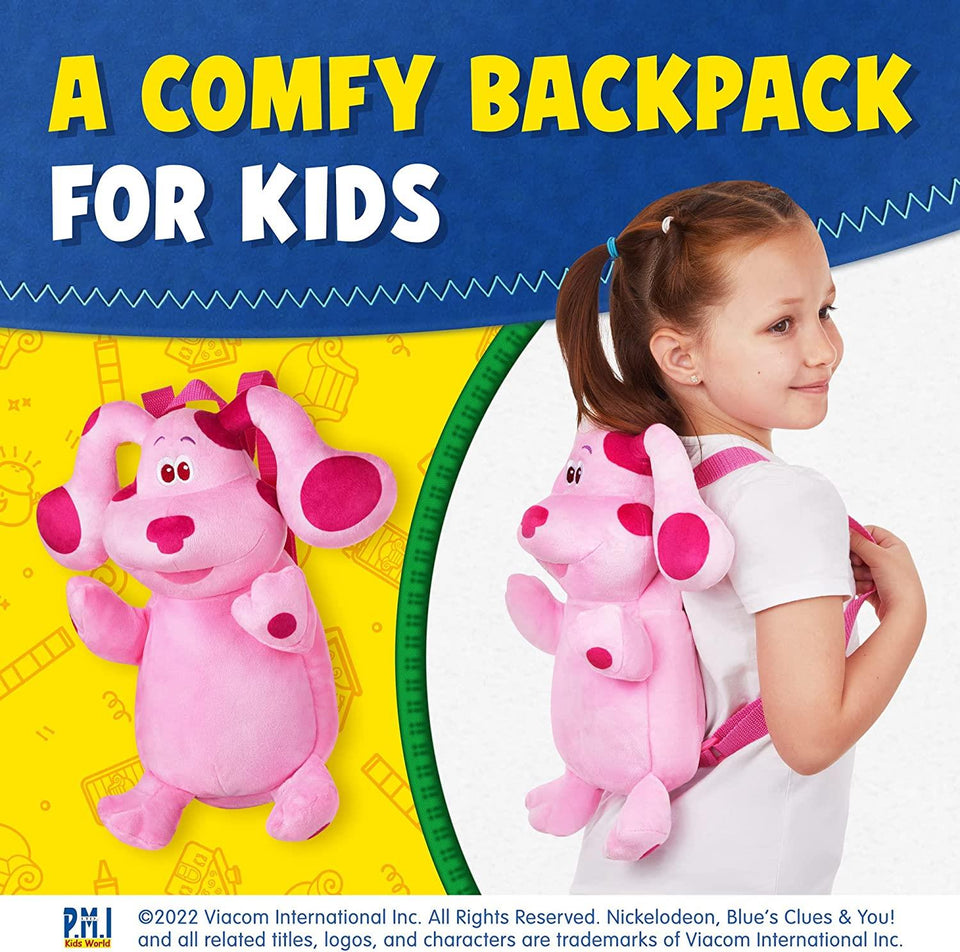 Blue's Clues Blue & Magenta Plush Dog Backpack Set Animated Charactor Nickelodeon Kids Show PMI International