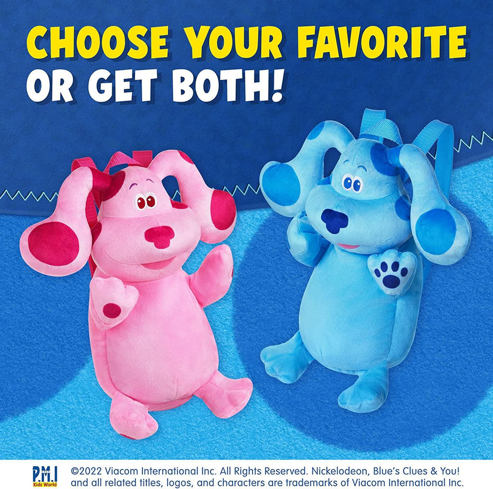 Blue's Clues Blue & Magenta Plush Dog Backpack Set Animated Charactor Nickelodeon Kids Show PMI International