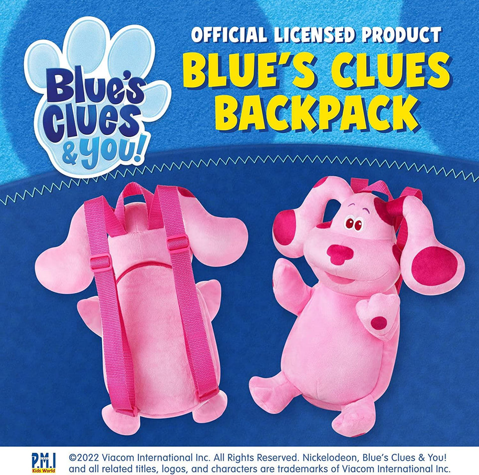 Blue's Clues Blue & Magenta Plush Dog Backpack Set Animated Charactor Nickelodeon Kids Show PMI International